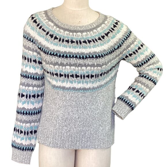 LOFT Fair Aisle Nordic Pullover Soft Sweater S Gray Multicolor 63L - Picture 1 of 8